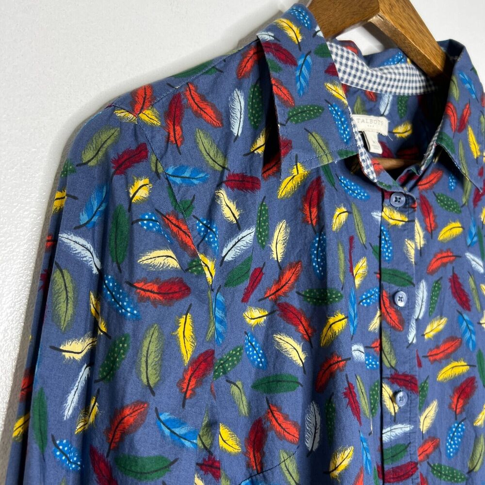 Talbots Blue Feather Print Button Down Top M Vibr… - image 2